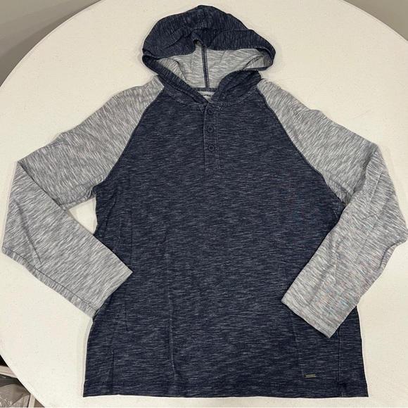 Express Henley Hoodie Long Sleeve Shirt Mens Large Gray Heather Blue Hooded - Picture 2 of 6